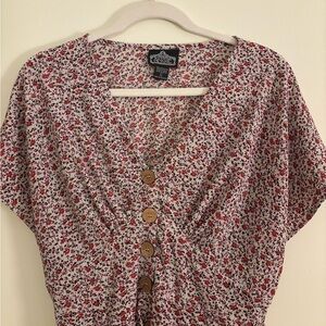 Dainty Floral Button-Front Midi Dress